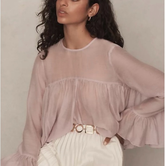 Anthropologie Godet Boho Babydoll Sheer Ruffle Blouse Purple Lavender Size Large - Picture 4 of 15